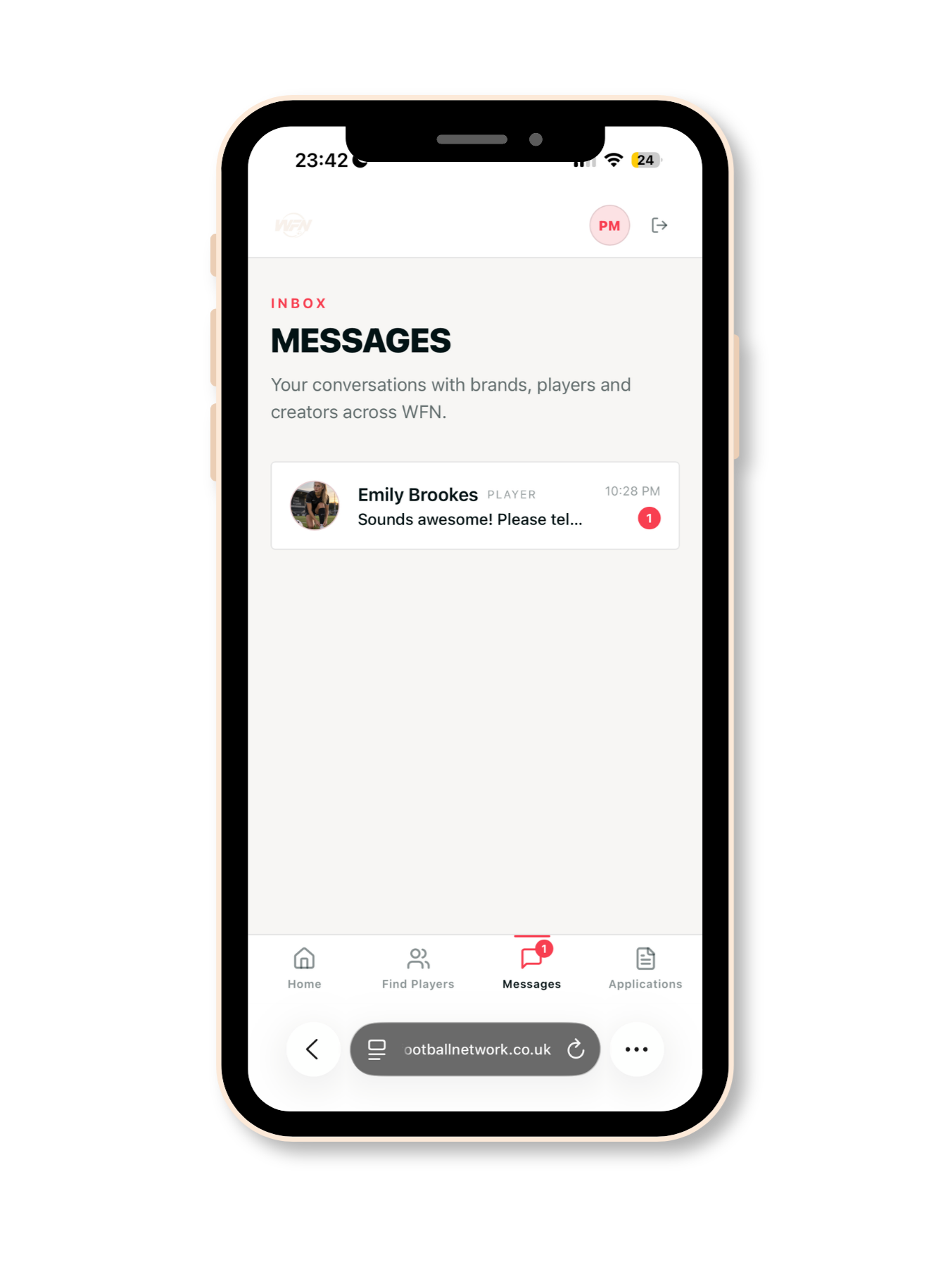 The messages inbox showing conversations across the network